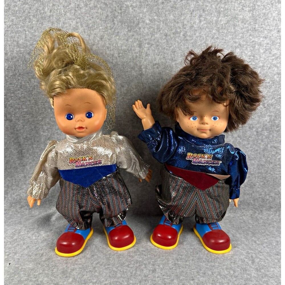 Vintage 1980s Pair 12in Rockin Dancer Boy Girl Dolls Original Clothing UNTESTED